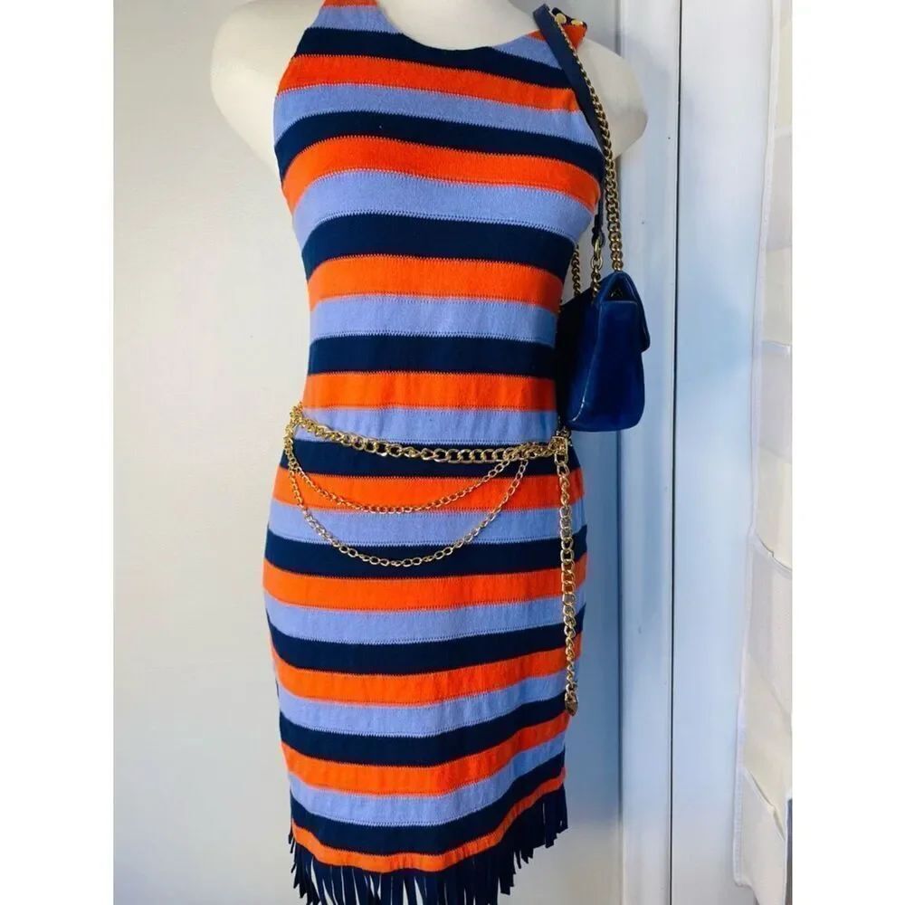 🛍️ Tory Burch Striped Knit Tank Dress in Coral, Light Blue & Navy. Size Medium. - Picture 10 of 14